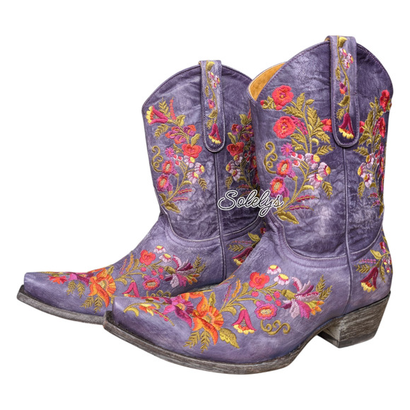 Old Gringo Jasmine Floral Embroidered Purple Leather Snip Toe Western Boots 10B - Picture 5 of 9
